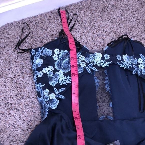 NWT La Femme Gown Size 14 Style 23881 Navy Blue Floral Cutout Maxi Dress - Picture 9 of 10